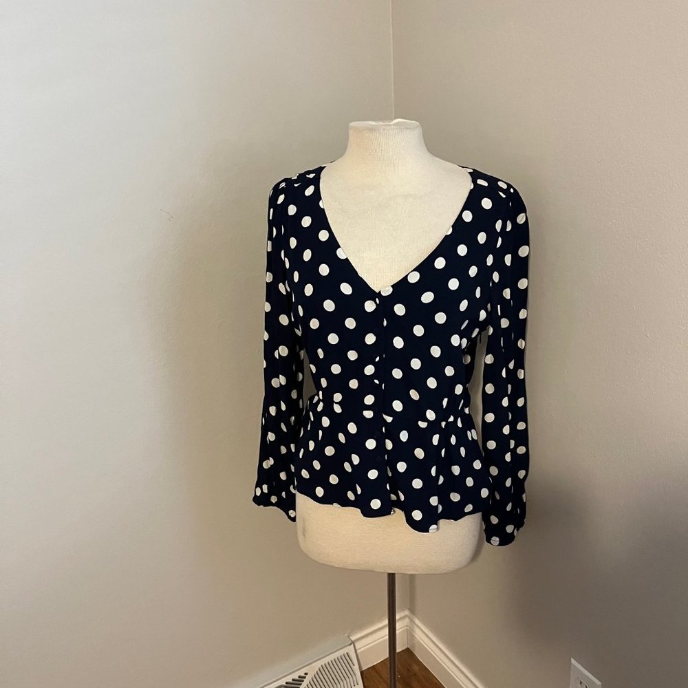 J.Crew size 4 Polka Dot Peplum blouse crepe navy white